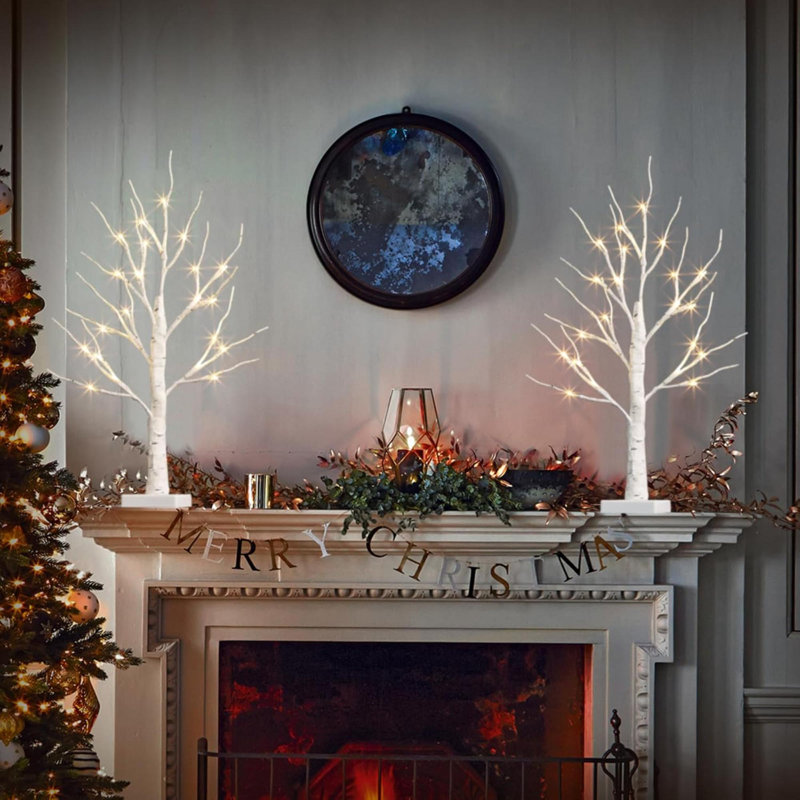 The Holiday Aisle Christmas Decorations 2 Pack Lighted Birch Tree Artificial Tree With 24 LED Warm White Lights Battery Powered Timer Room Decor Tabletop Ceterpieces Trees For Home Party Wedding Decor...